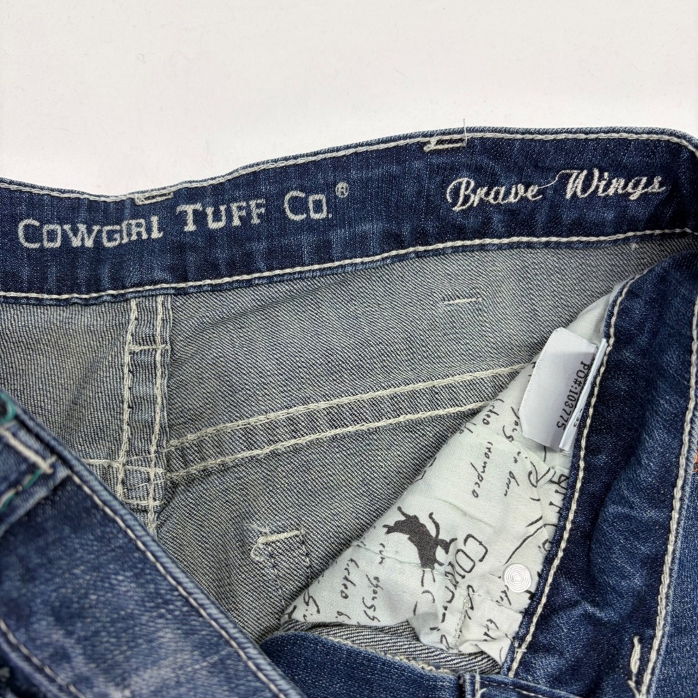 Cowgirl Tuff Bootcut Jeans Blue Feather Embroidered Western Rodeo W28 L32 JBVWGS - Picture 4 of 16